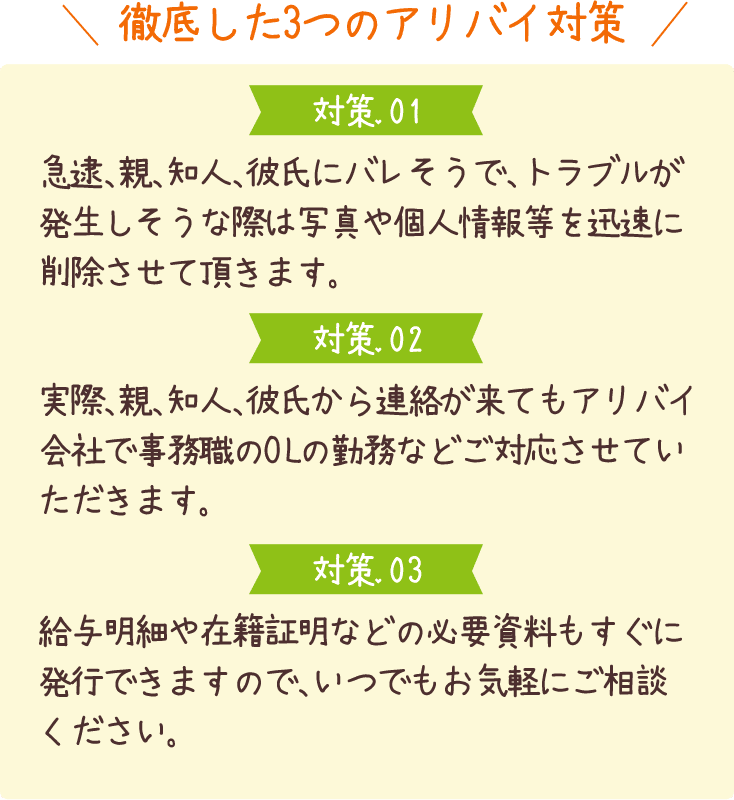 徹底した3つのアリバイ対策